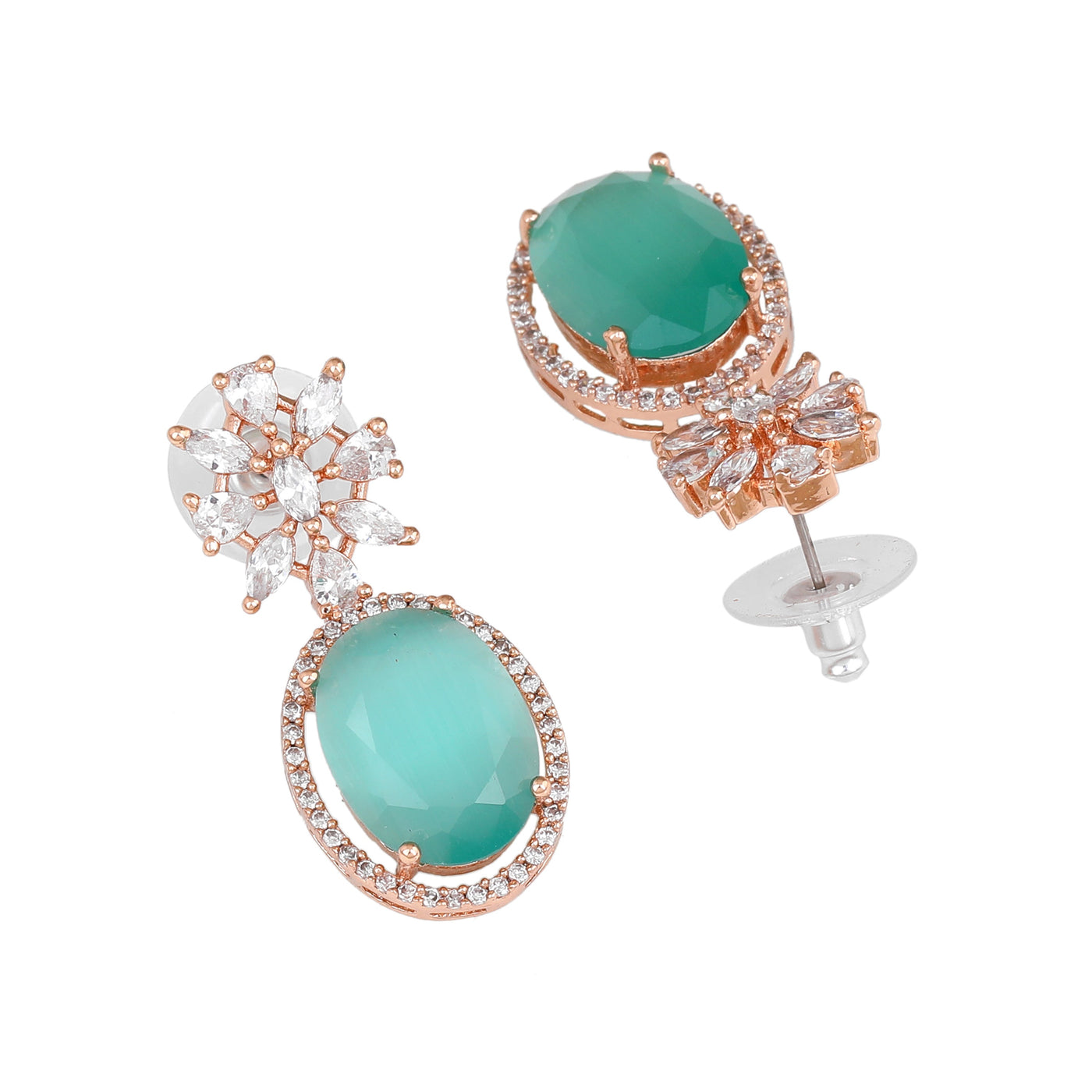 Estele Rose Gold Plated CZ Gorgeous Drop Earrings with Mint Green Stones for Women