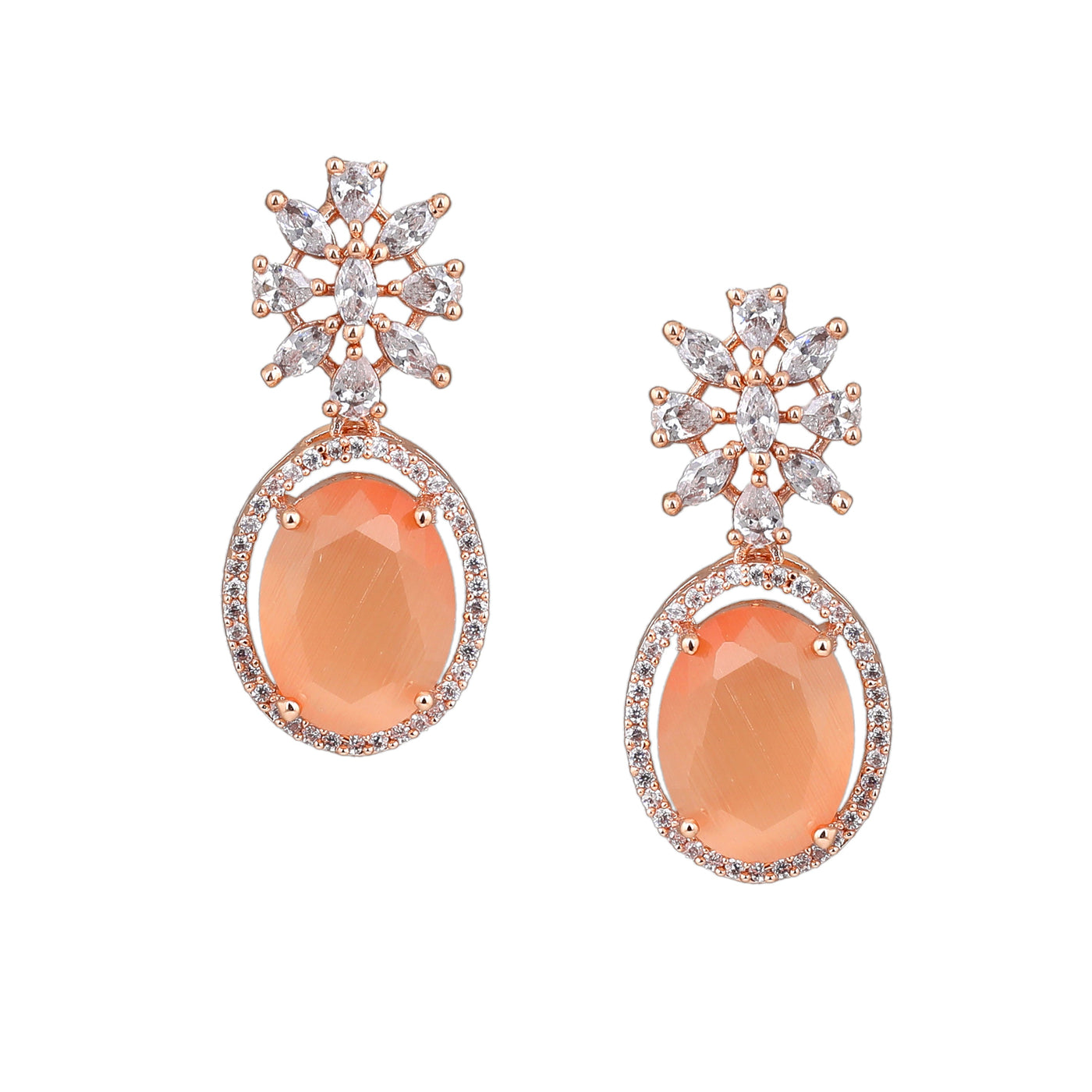 Estele Rose Gold Plated CZ Beautiful Drop Earrings with Orange Stones for Women