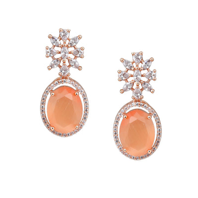 Estele Rose Gold Plated CZ Beautiful Drop Earrings with Orange Stones for Women