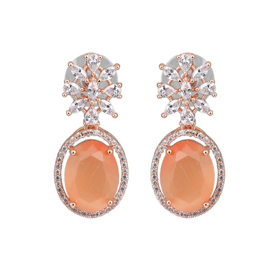 Estele Rose Gold Plated CZ Beautiful Drop Earrings with Orange Stones for Women