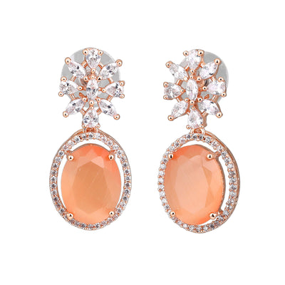 Estele Rose Gold Plated CZ Beautiful Drop Earrings with Orange Stones for Women