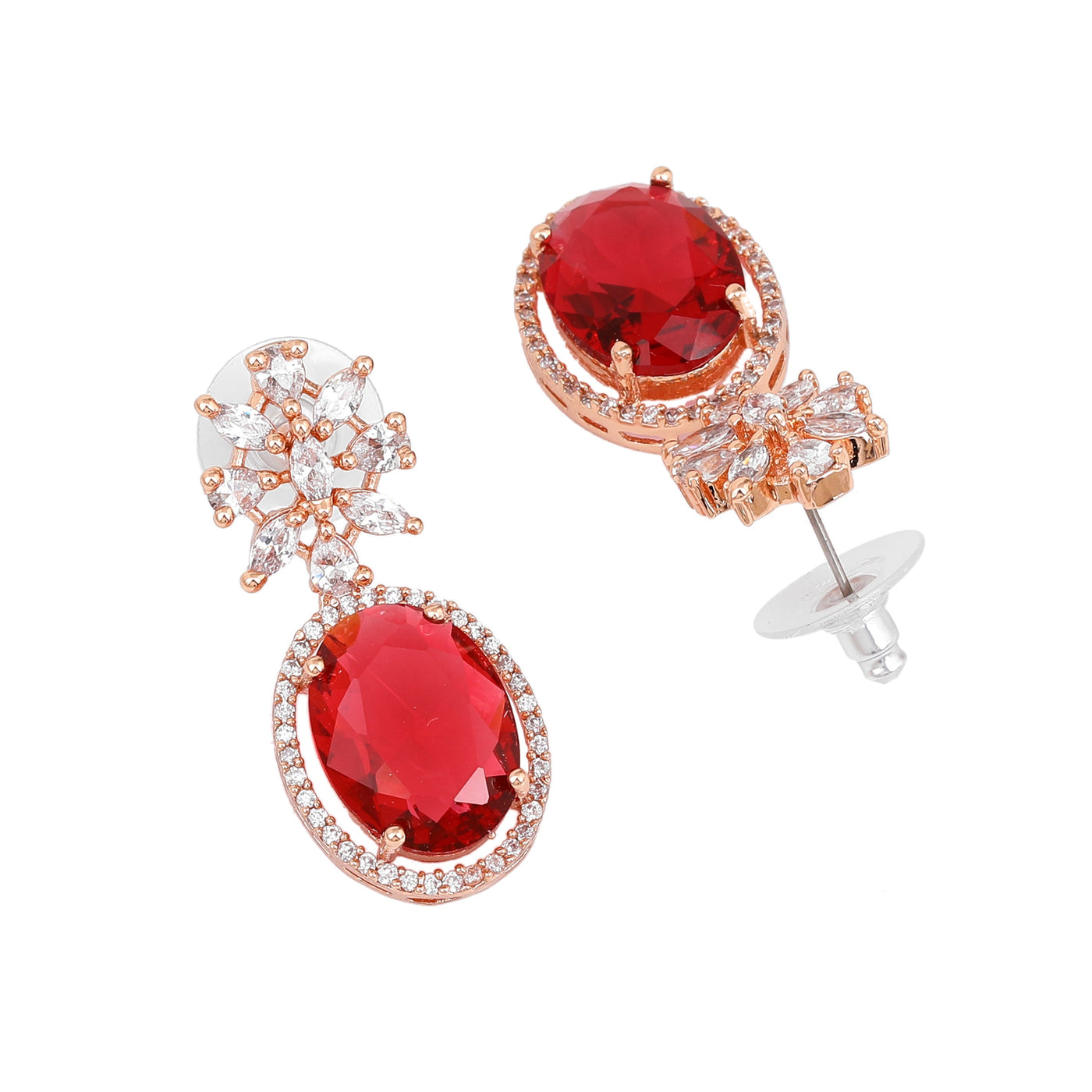 Estele Rose Gold Plated CZ Gorgeous Drop Earrings with Tourmaline Pink Stones for Women