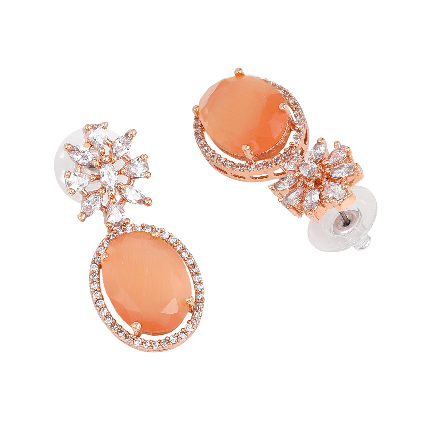 Estele Rose Gold Plated CZ Beautiful Drop Earrings with Orange Stones for Women