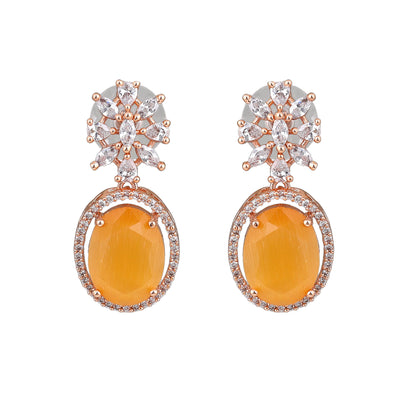 Estele Rose Gold Plated CZ Gorgeous Drop Earrings with Light Topaz Stones for Women