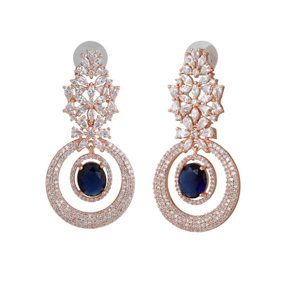 Estele Rose Gold Plated CZ Glamorous Drop Earrings with Blue Stones for Women