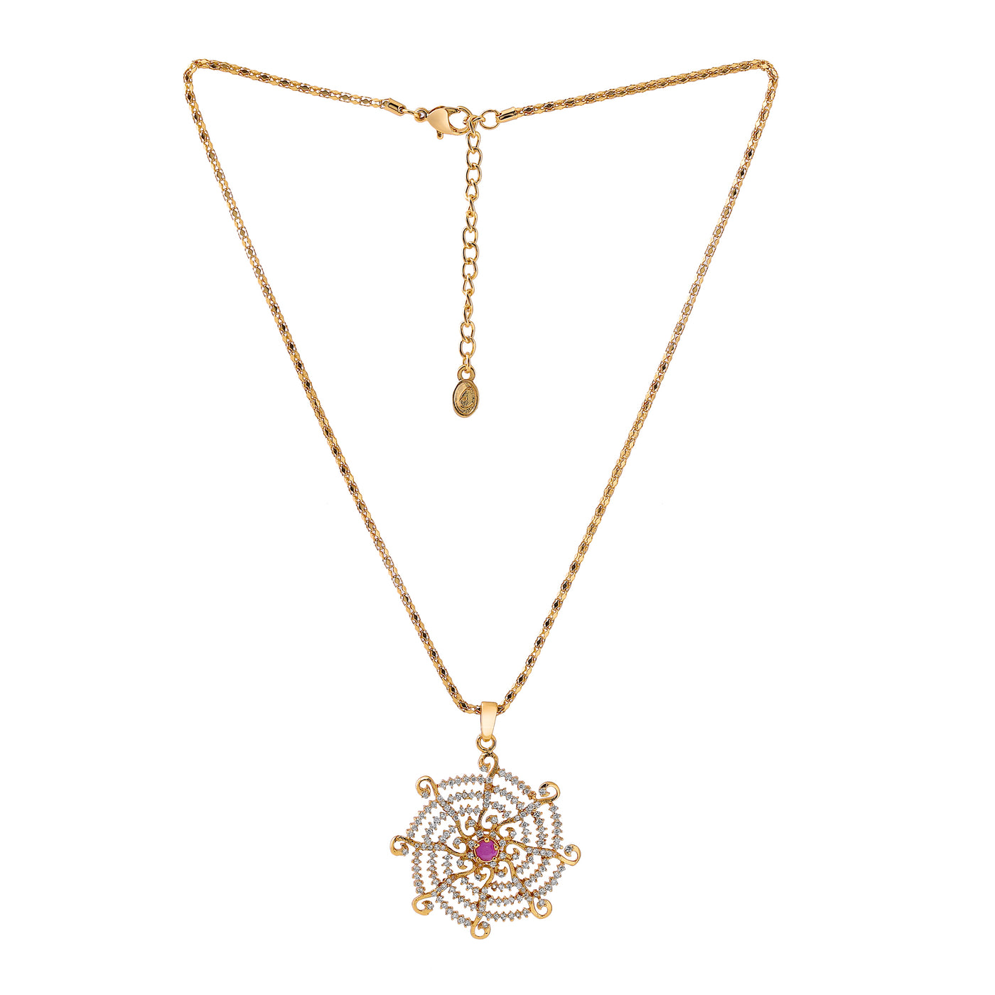 Estele beautiful gold plated with American diamonds wheel designed Pendant Set for Women