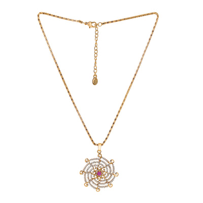 Estele beautiful gold plated with American diamonds wheel designed Pendant Set for Women