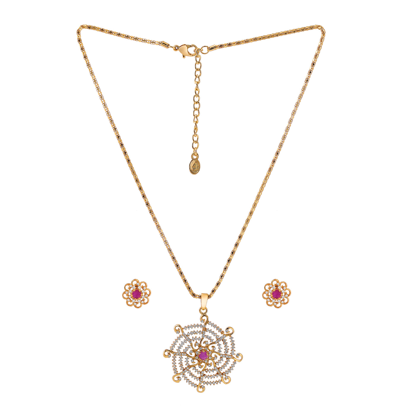 Estele beautiful gold plated with American diamonds wheel designed Pendant Set for Women