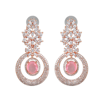 Estele Rose Gold Plated CZ Glamorous Drop Earrings with Mint Pink Stones for Women