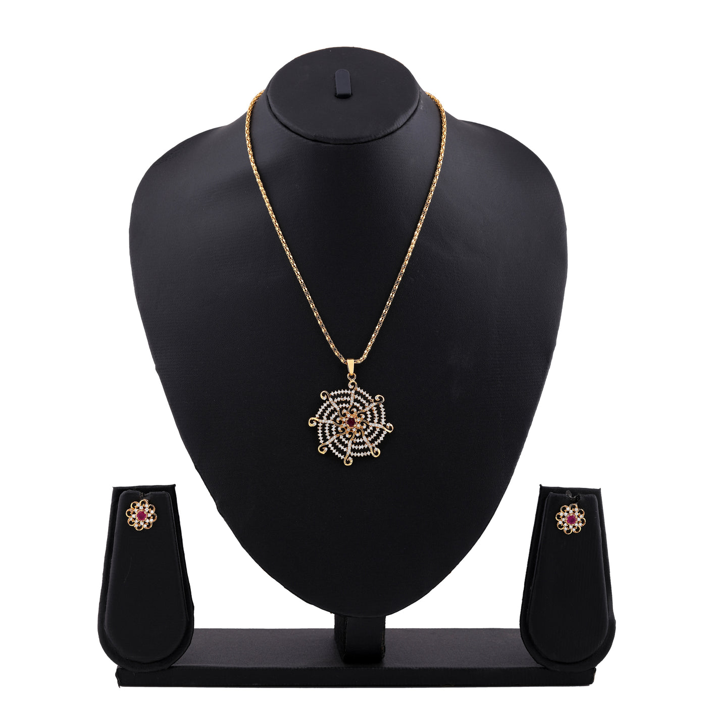 Estele beautiful gold plated with American diamonds wheel designed Pendant Set for Women