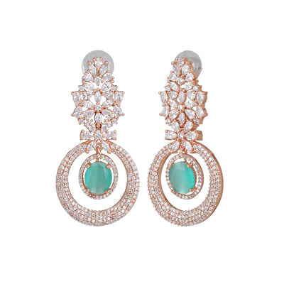 Estele Rose Gold Plated CZ Glamorous Drop Earrings with Mint Green Stones for Women