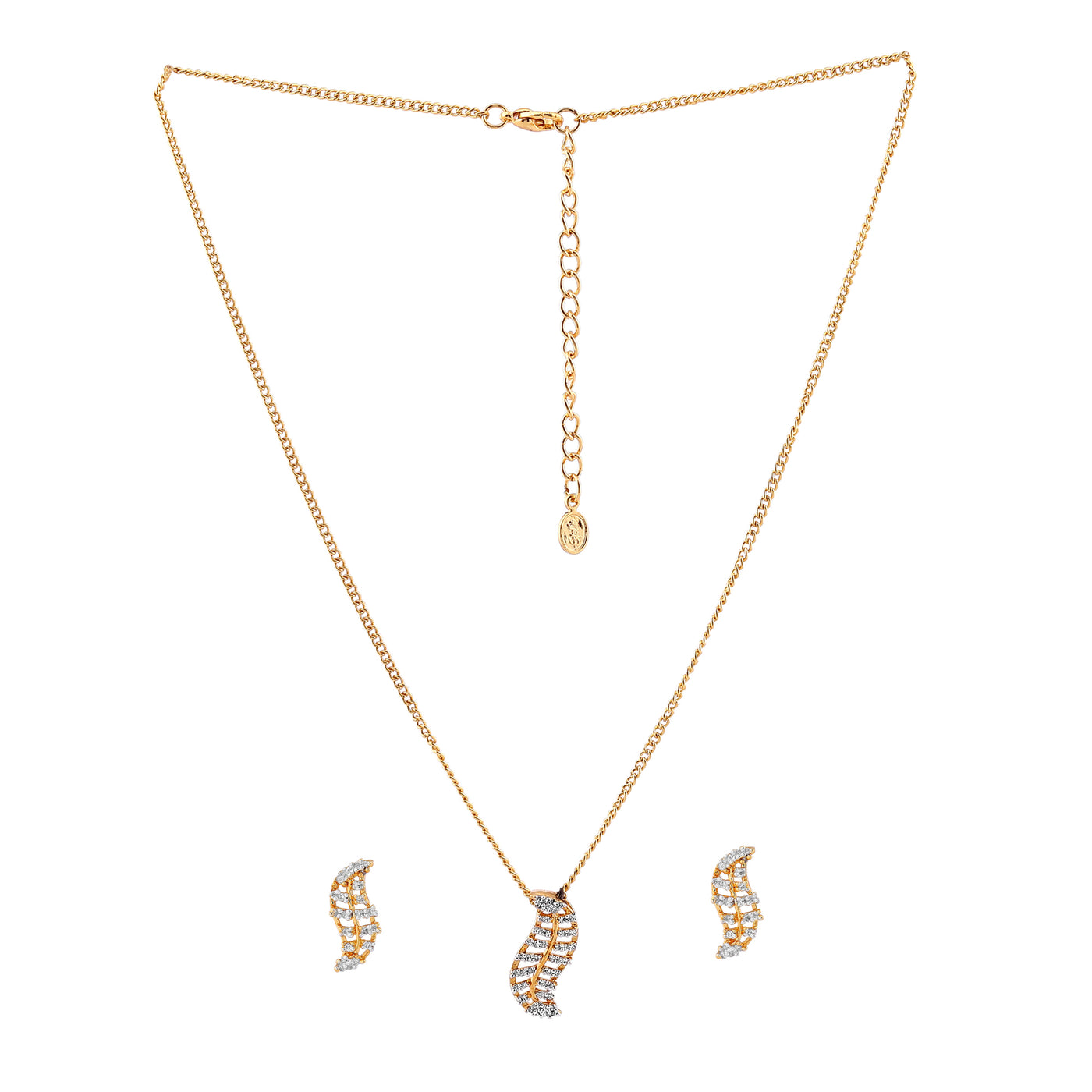 Estele Gold Plated Leaf Shaped Necklace Set with American Diamonds for Women / Girls