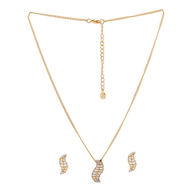 Estele Gold Plated Leaf Shaped Pendant Necklace Set with White American Diamonds for Girls & Women