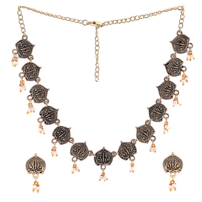 Estele Gold Plated Antique Traditional Choker Necklace Set with Glowing Pearls for Women