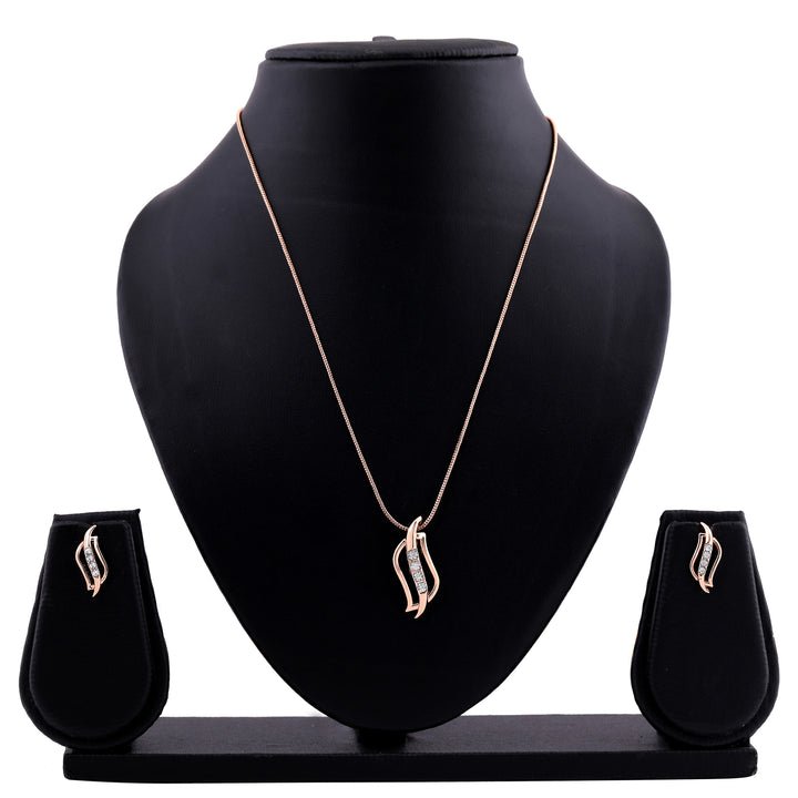 Estele - Rosegold plated Twirling American Diamond Pendant Set for Women