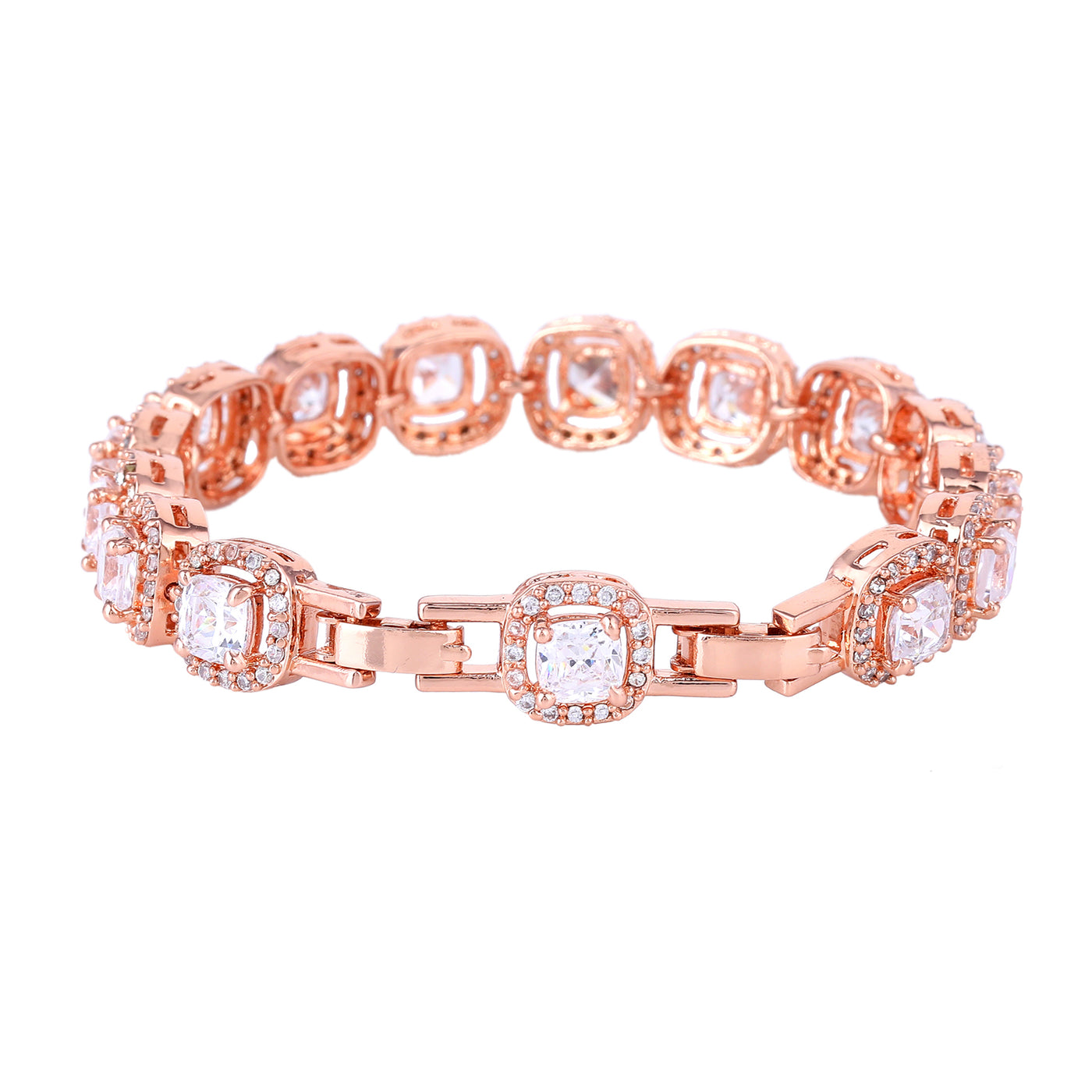 Estele Rosegold Plated Glistening White American Diamonds Charm Bracelet|Classic Jewelry for Modern Girls & Women