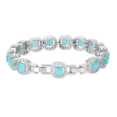 Estele Rhodium Plated Shining Mint Green American Diamonds Adorned Charm Bracelet for Women-Dazzling Charm for Every Look