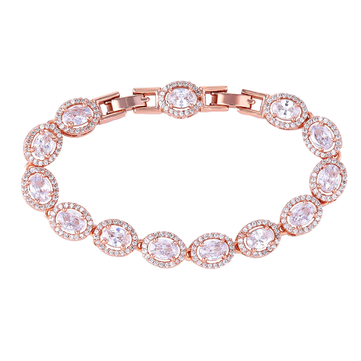 Estele Rosegold Plated Shimmering Charm Bracelet with White American Diamonds: Trendy & Versatile Jewelry for Women