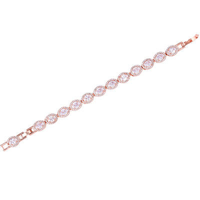 Estele Rosegold Plated Shimmering Charm Bracelet with White American Diamonds: Trendy & Versatile Jewelry for Women