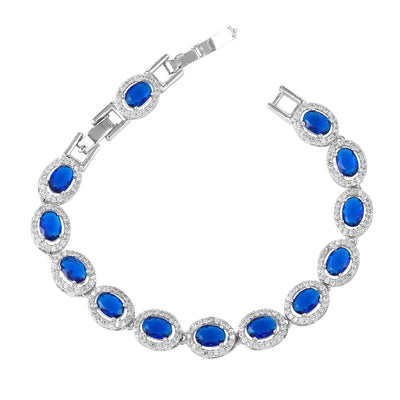 Estele Rhodium Plated Dazzling Blue American Diamonds Enhanced Charm Bracelet|A Touch of Glamour for Women