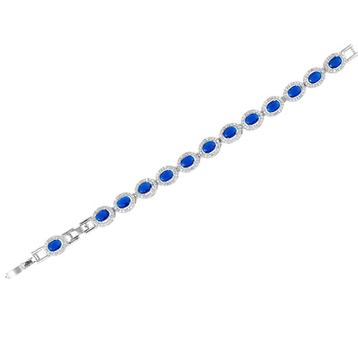 Estele Rhodium Plated Dazzling Blue American Diamonds Enhanced Charm Bracelet|A Touch of Glamour for Women