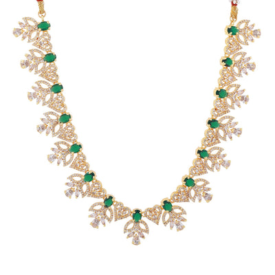 Estele Gold Plated CZ Dazzling Designer Necklace Set with Green Stones for Women