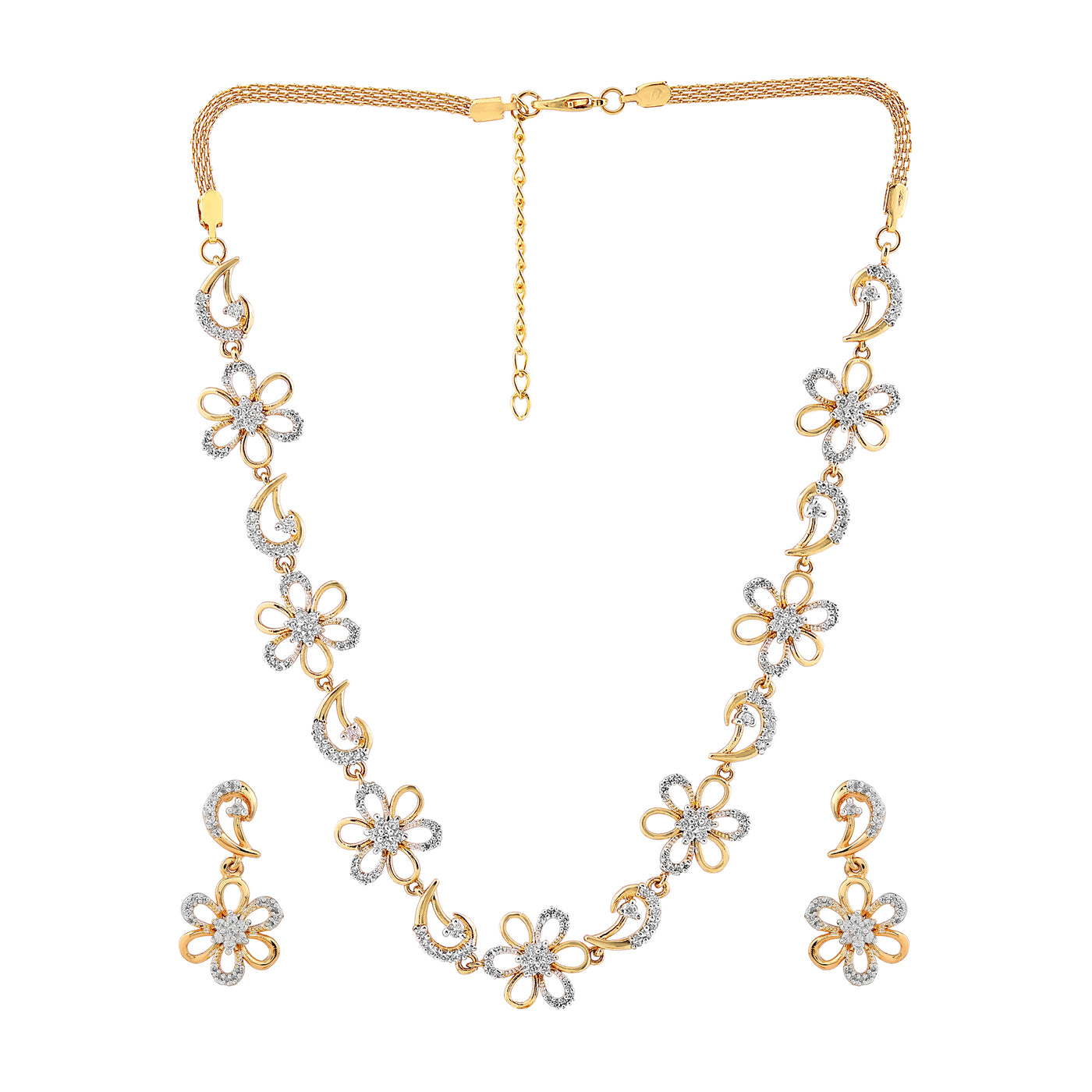 Estele Gold Plated CZ Bloom Designer Necklace Set for Women