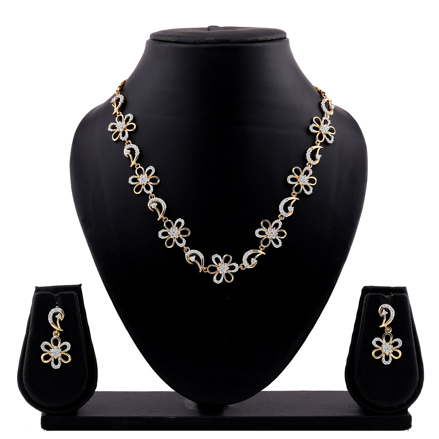 Estele Gold Plated CZ Bloom Designer Necklace Set for Women