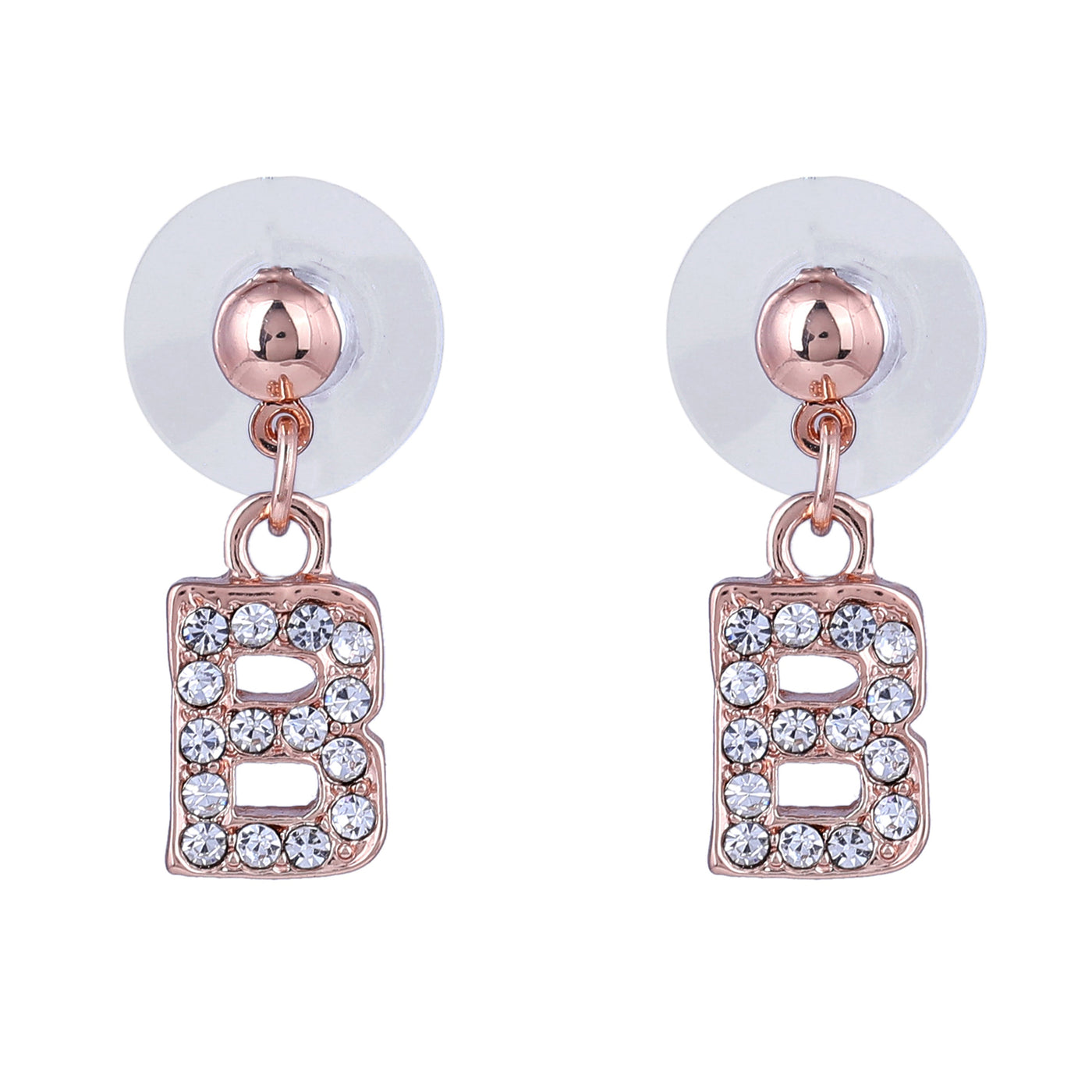 Estele Rose Gold Plated Magnificent Medium 'B' Letter Earrings with Crystals for Women