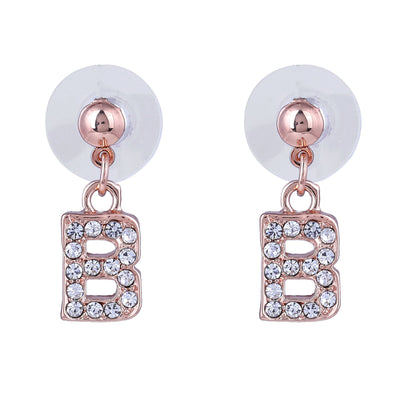 Estele Rose Gold Plated Magnificent Medium 'B' Letter Earrings with Crystals for Women