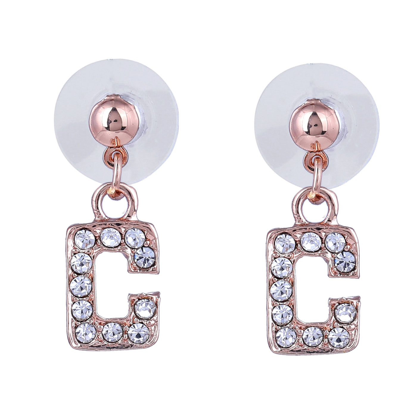 Estele Rose Gold Plated Magnificent Medium 'C' Letter Earrings with Crystals for Women