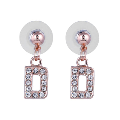 Estele Rose Gold Plated Magnificent Medium 'D' Letter Earrings with Crystals for Women