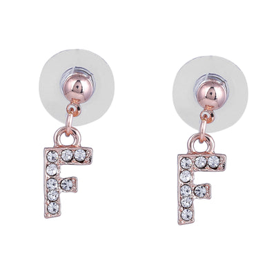 Estele Rose Gold Plated Magnificent Medium 'F' Letter Earrings with Crystals for Women