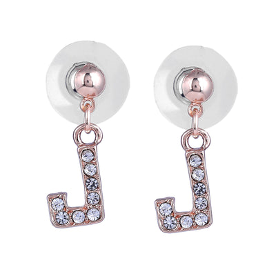 Estele Rose Gold Plated Magnificent Medium 'J' Letter Earrings with Crystals for Women