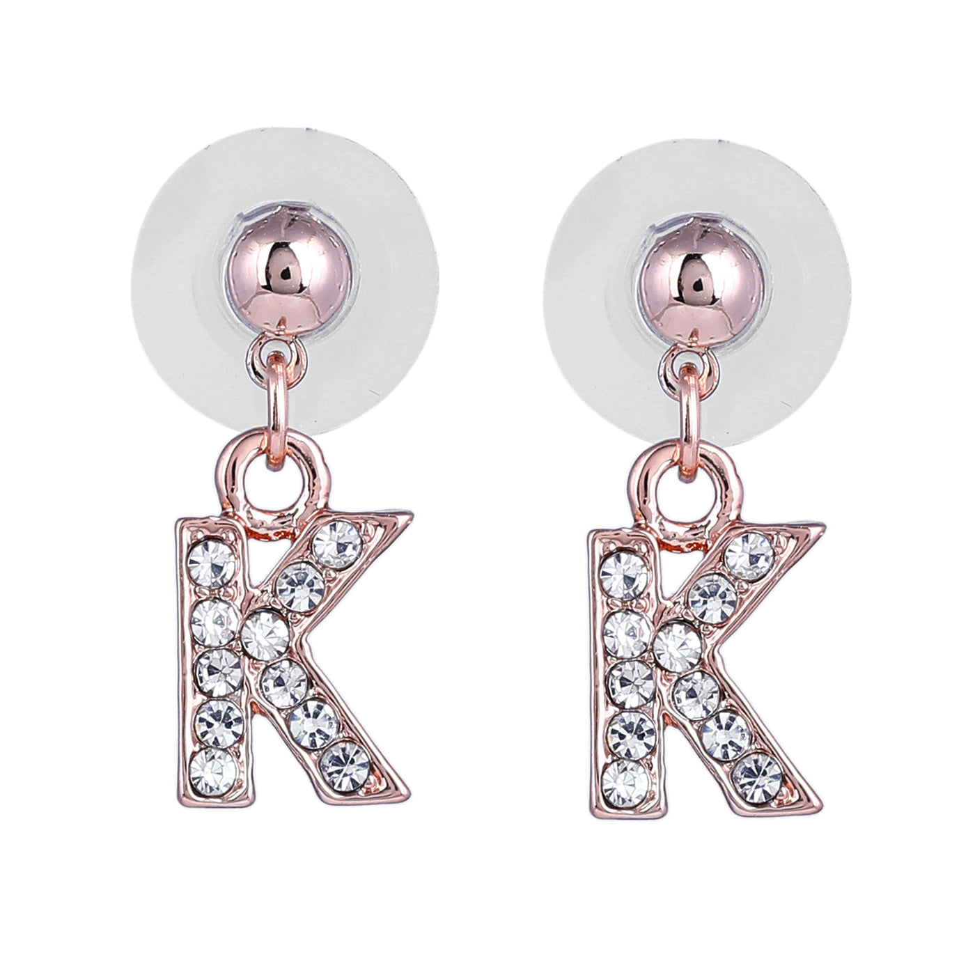 Estele Rose Gold Plated Magnificent Medium 'K' Letter Earrings with Crystals for Women