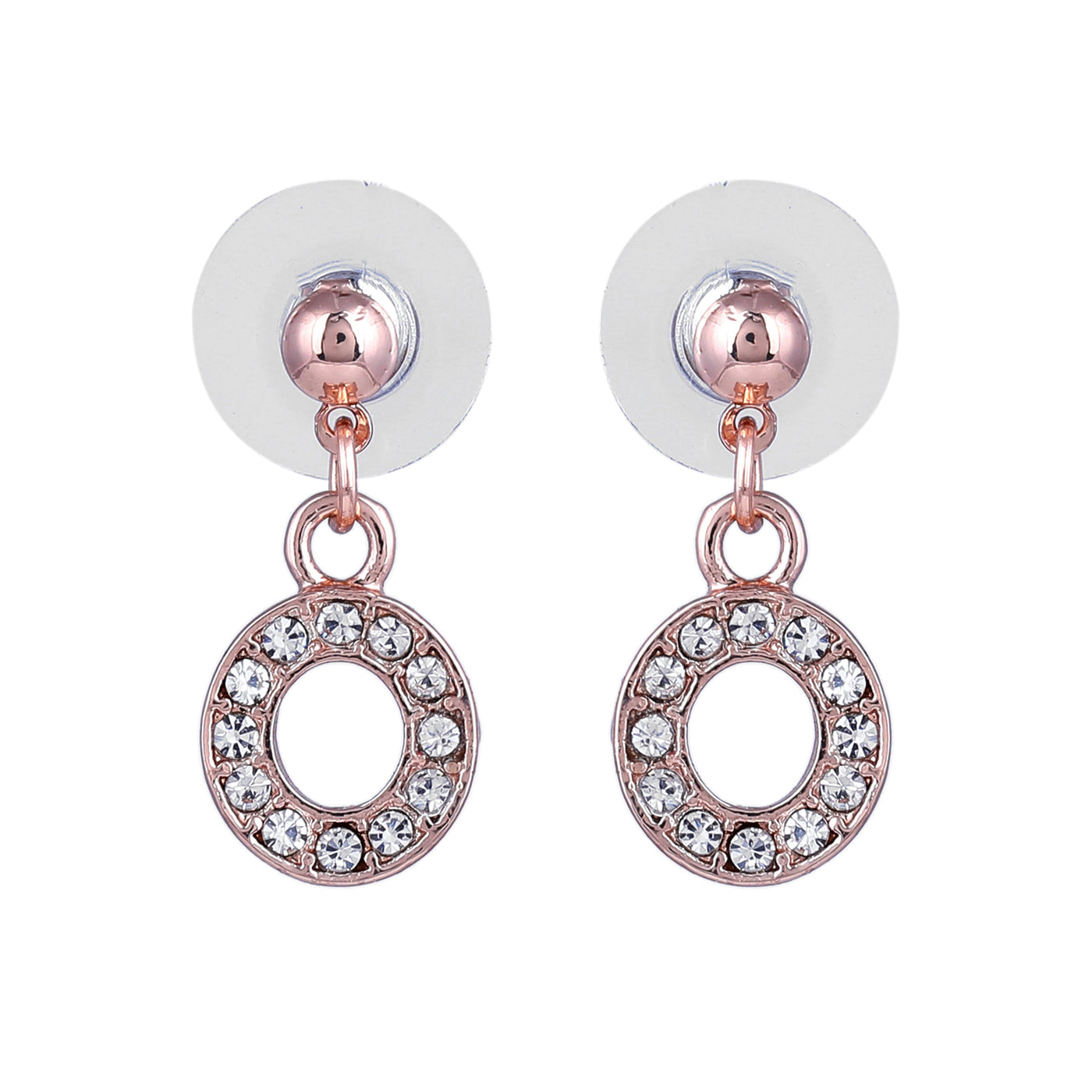 Estele Rose Gold Plated Magnificent Medium 'O' Letter Earrings with Crystals for Women