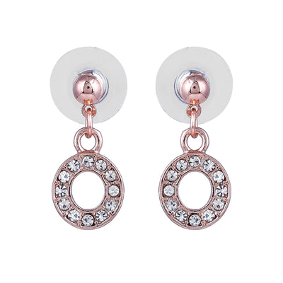 Estele Rose Gold Plated Magnificent Medium 'O' Letter Earrings with Crystals for Women