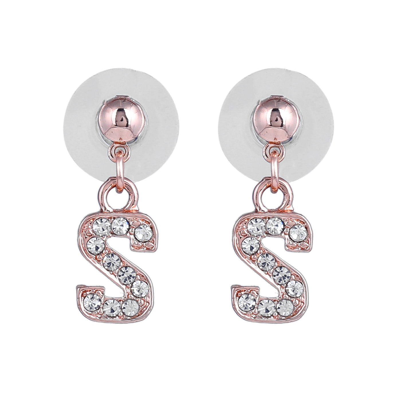 Estele Rose Gold Plated Magnificent Medium 'S' Letter Earrings with Crystals for Women