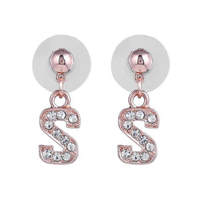 Estele Rose Gold Plated Magnificent Medium 'S' Letter Earrings with Crystals for Women