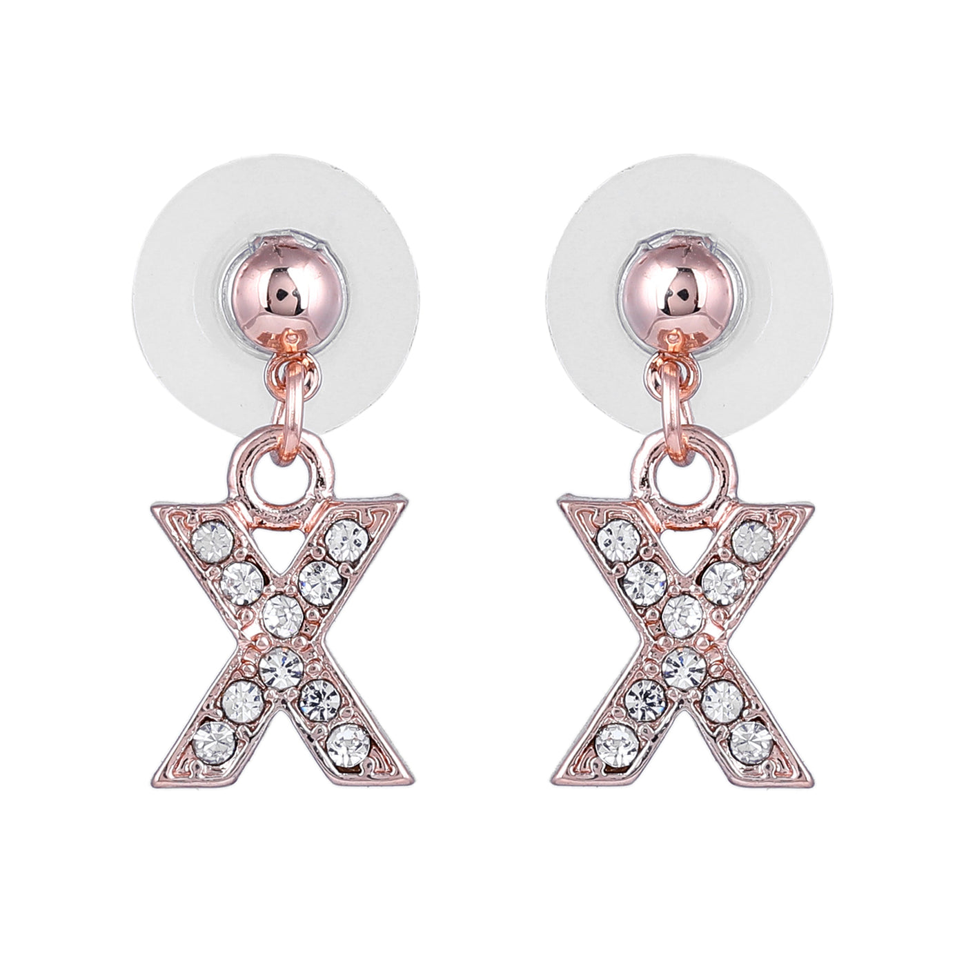 Estele Rose Gold Plated Magnificent Medium 'X' Letter Earrings with Crystals for Women