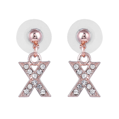 Estele Rose Gold Plated Magnificent Medium 'X' Letter Earrings with Crystals for Women