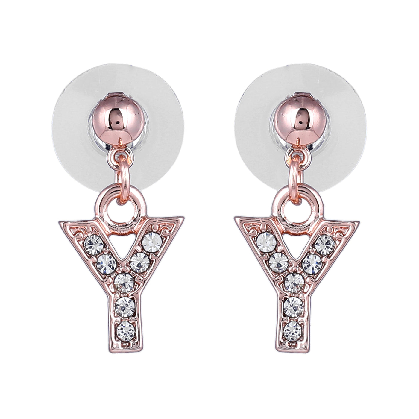 Estele Rose Gold Plated Magnificent Medium 'Y' Letter Earrings with Crystals for Women