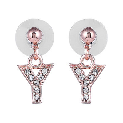 Estele Rose Gold Plated Magnificent Medium 'Y' Letter Earrings with Crystals for Women