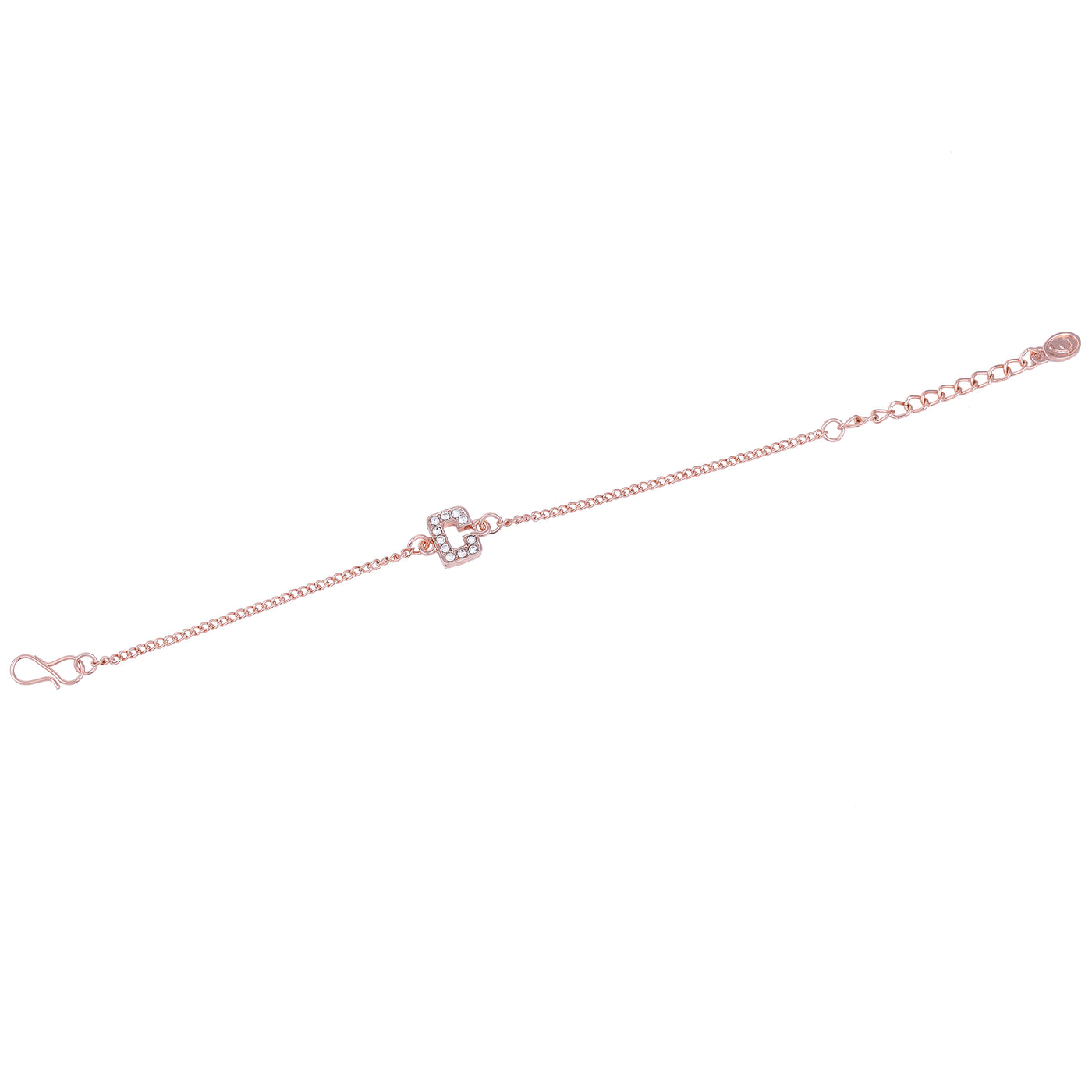 Estele Rose Gold Plated Captivating Medium 'C' Letter Bracelet with Crystals for Women