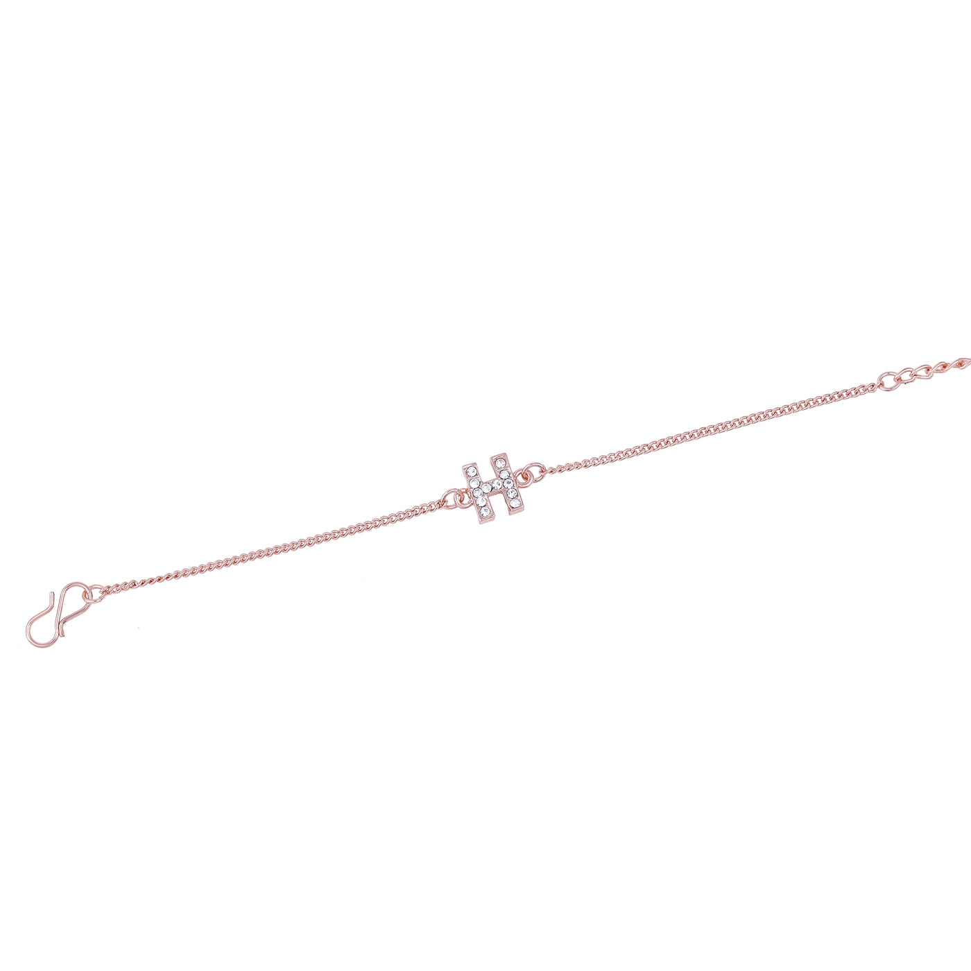 Estele Rose Gold Plated Captivating Medium 'H' Letter Bracelet with Crystals for Women