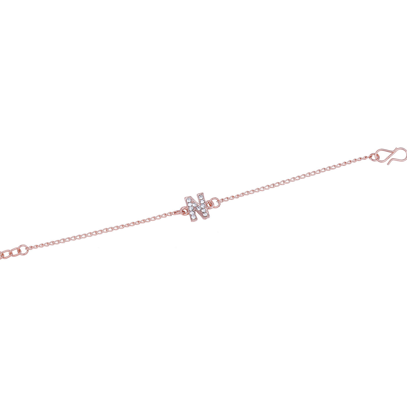 Estele Rose Gold Plated Captivating Medium 'N' Letter Bracelet with Crystals for Women