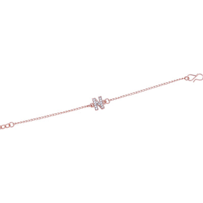 Estele Rose Gold Plated Captivating Medium 'N' Letter Bracelet with Crystals for Women