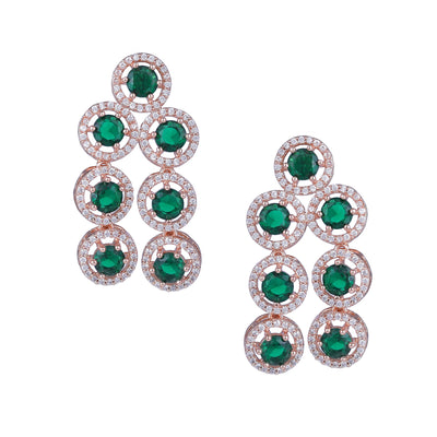 Estele Rose Gold Plated CZ Splendid Drop Earrings with Green Stones for Women