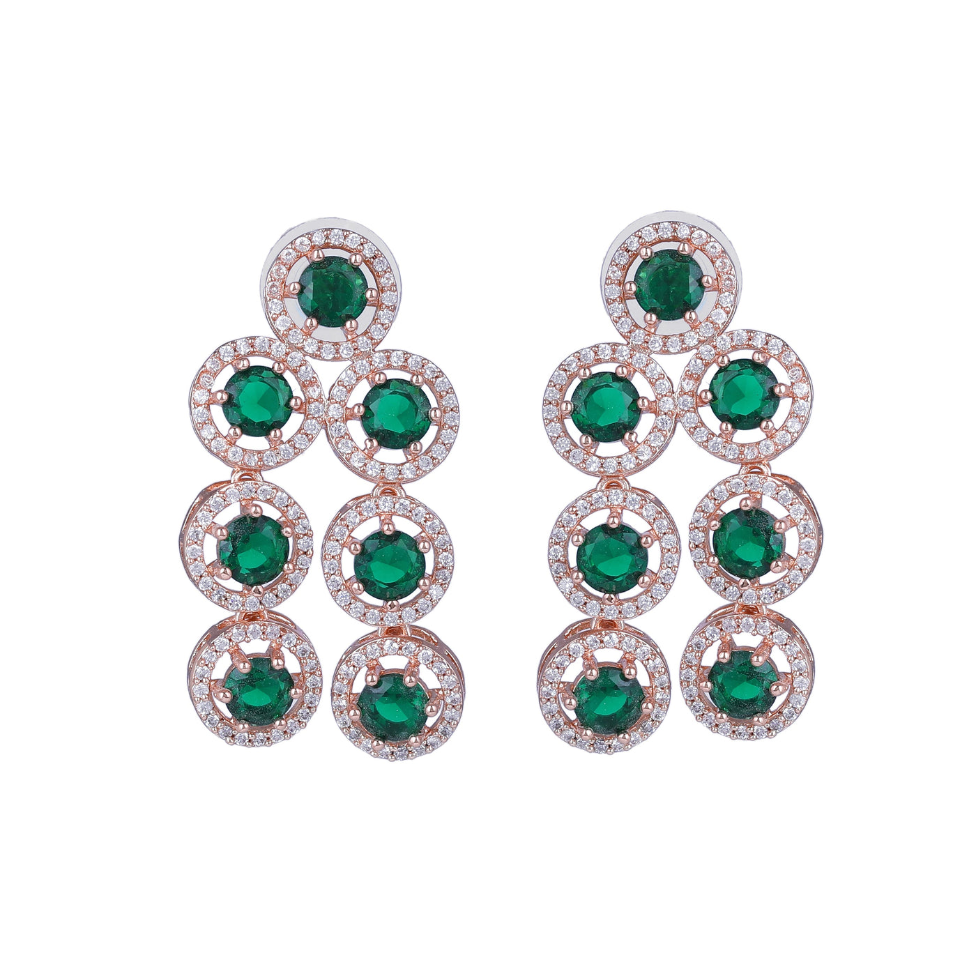 Estele Rose Gold Plated CZ Splendid Drop Earrings with Green Stones for Women