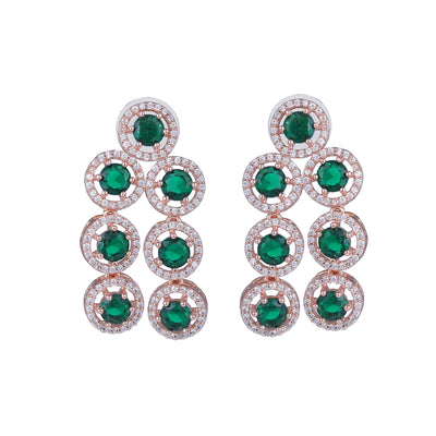 Estele Rose Gold Plated CZ Splendid Drop & Dangle Earrings with Green Stones for Women